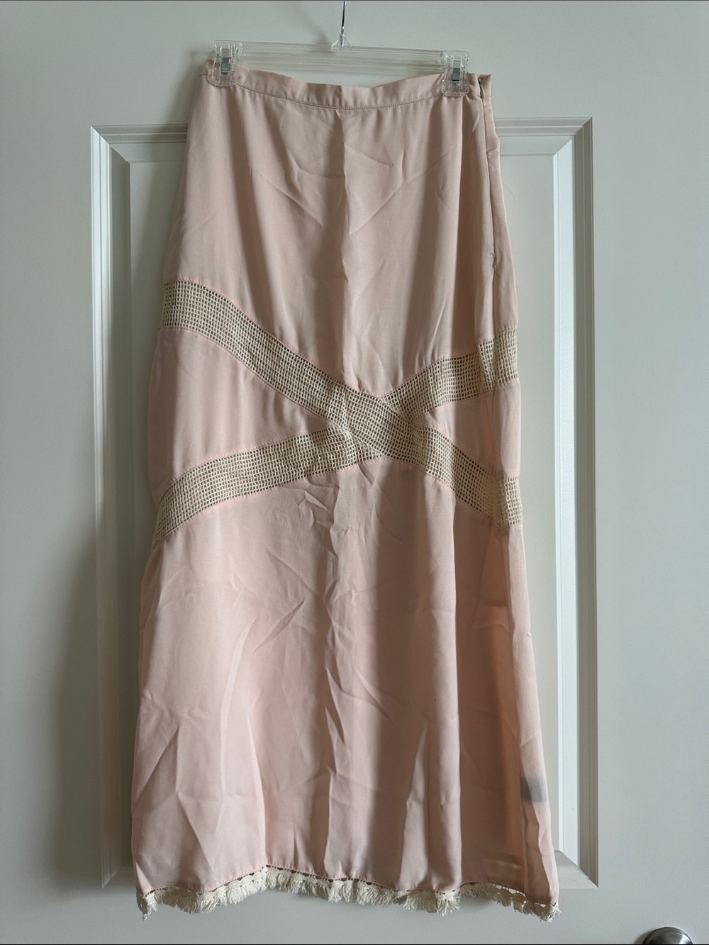 Ark & Co Blush Pink Maxi Skirt with Crochet Insets